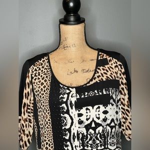 NWT- Style and Company Animal Print Short Sleeve Top Large
